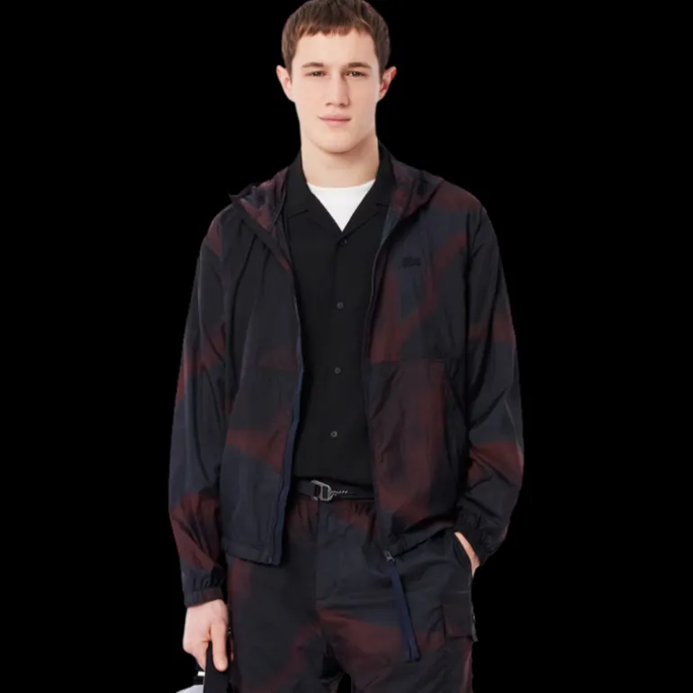 Veste zippée à capuche LACOSTE nylon ripstop imprimé dégradé bleu marine bordeaux