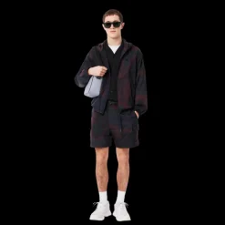 Veste zippée à capuche LACOSTE nylon ripstop imprimé dégradé bleu marine bordeaux