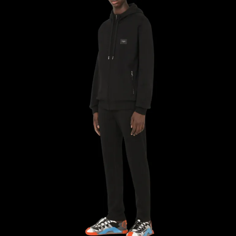 Veste zippée Sweat-shirt à Capuche coton noir broderie logo DG Noir