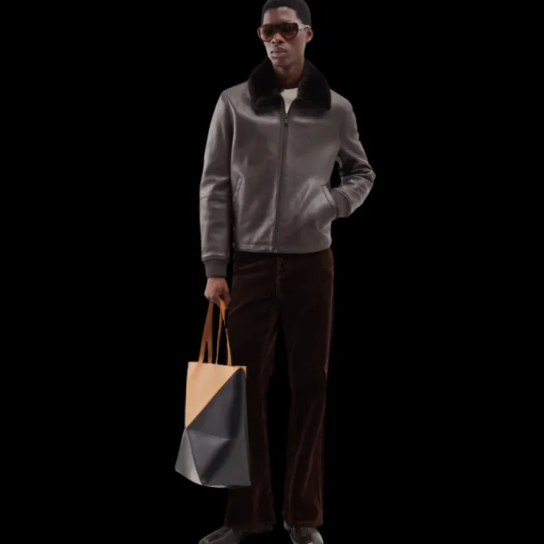 YVES SALOMON Blouson cuir marron intérieur col shearling marron chocolat