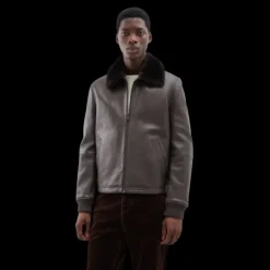 YVES SALOMON Blouson cuir marron intérieur col shearling marron chocolat