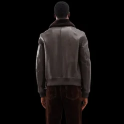 YVES SALOMON Blouson cuir marron intérieur col shearling marron chocolat